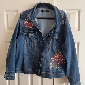 Embroidered Flower Denim Jacket 1x